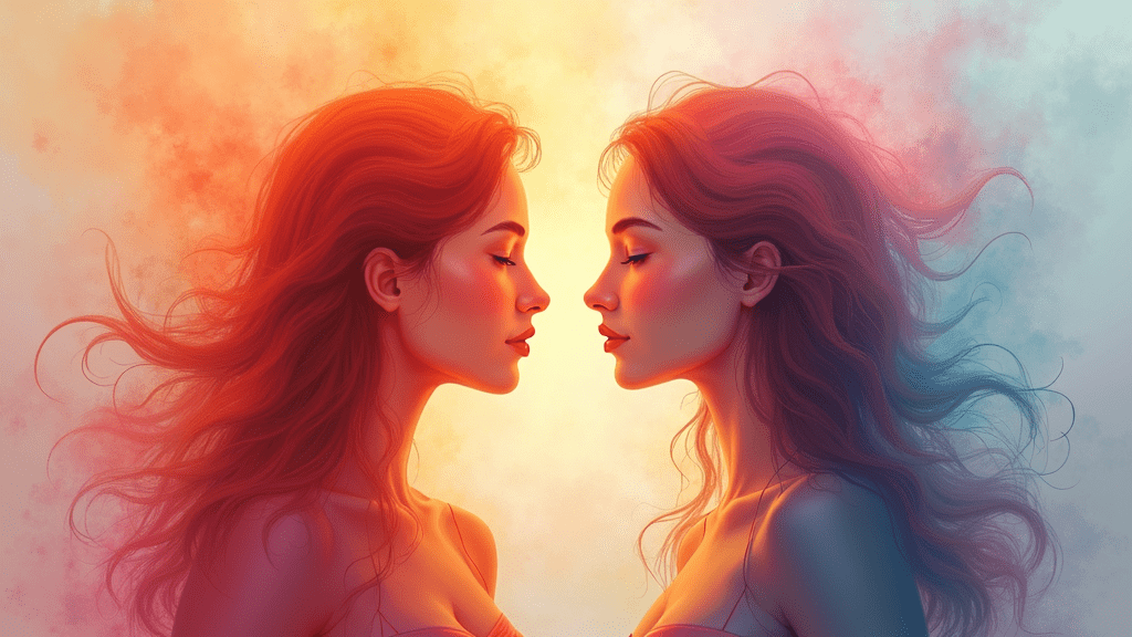 A vibrant abstract image of interlocking shapes and soft colors representing complex emotions and harmonious relationships.